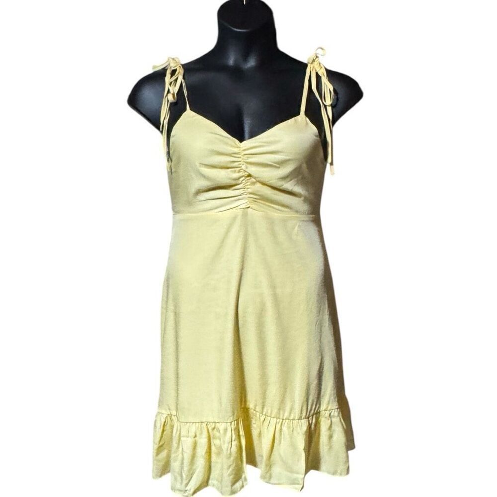 Mittoshop Yellow Ruched Spaghetti Strap Mini Dress | Smocked Back | NWT - Picture 6 of 14